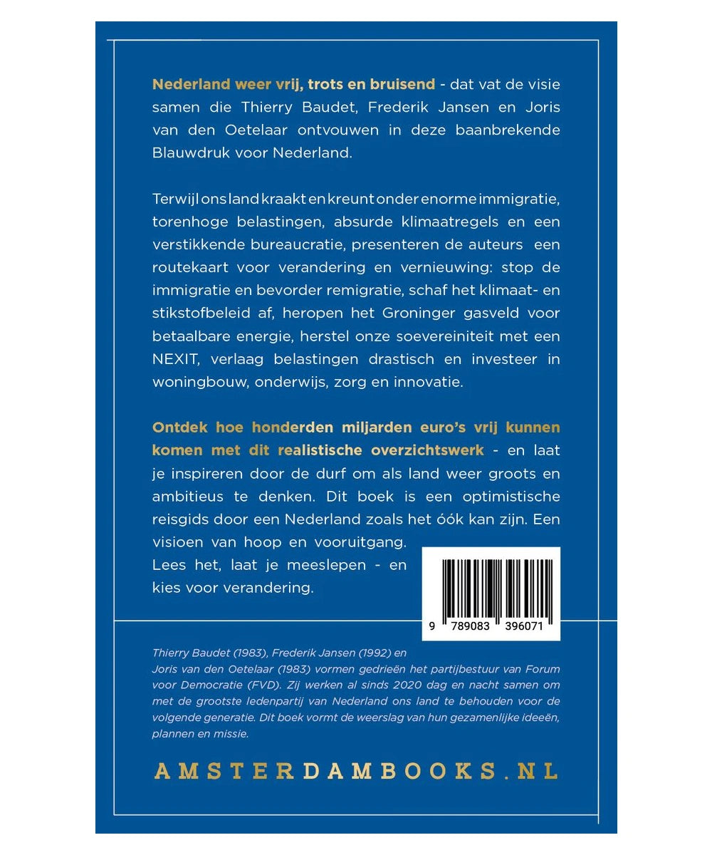 Achterkant van Blauwdruk Nederland met boekbeschrijving en ISBN 9789083396071
