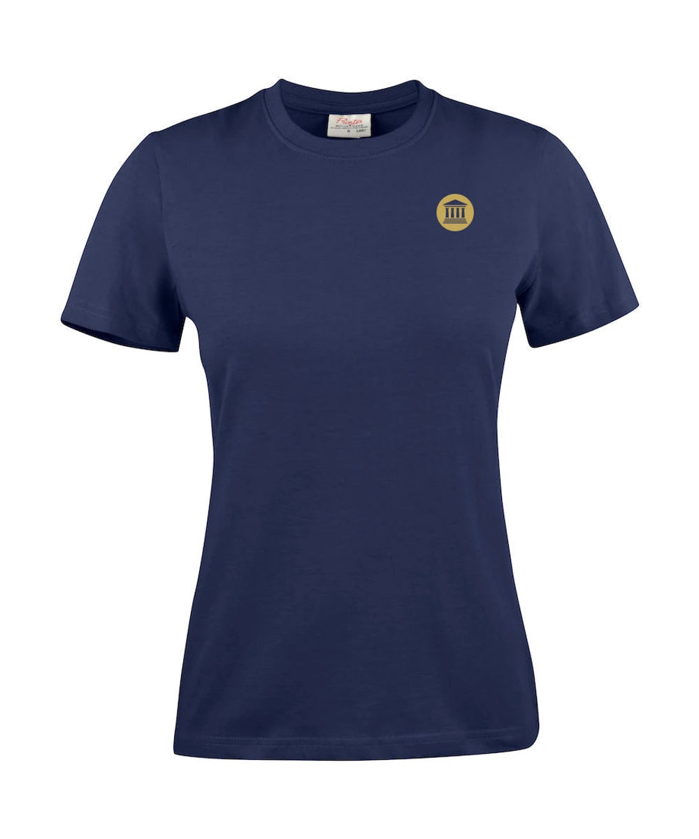 Blauw FVD-damesshirt met korte mouwen en goudkleurig logo