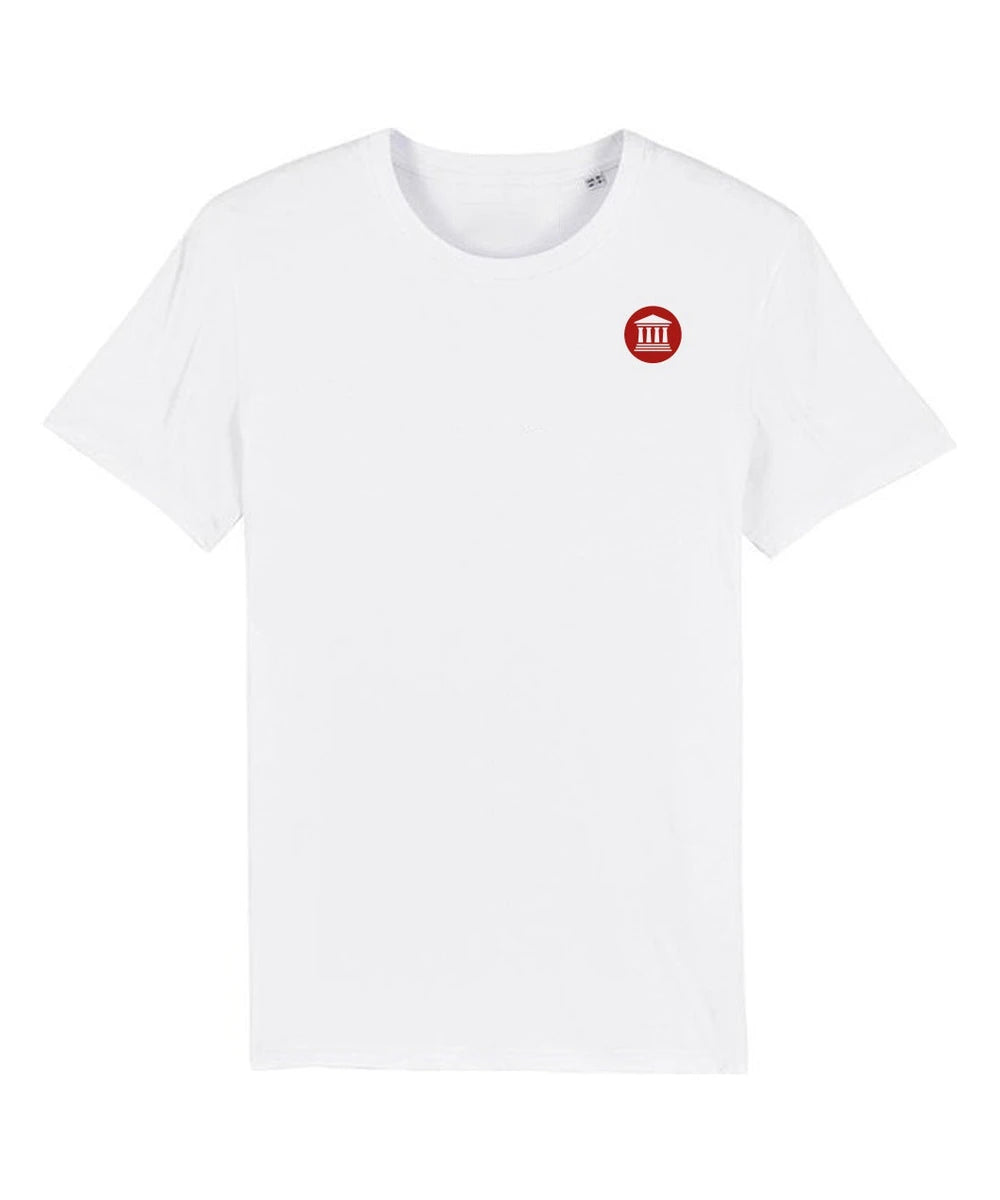 Wit FVD-shirt met korte mouwen en rood logo op de borst
