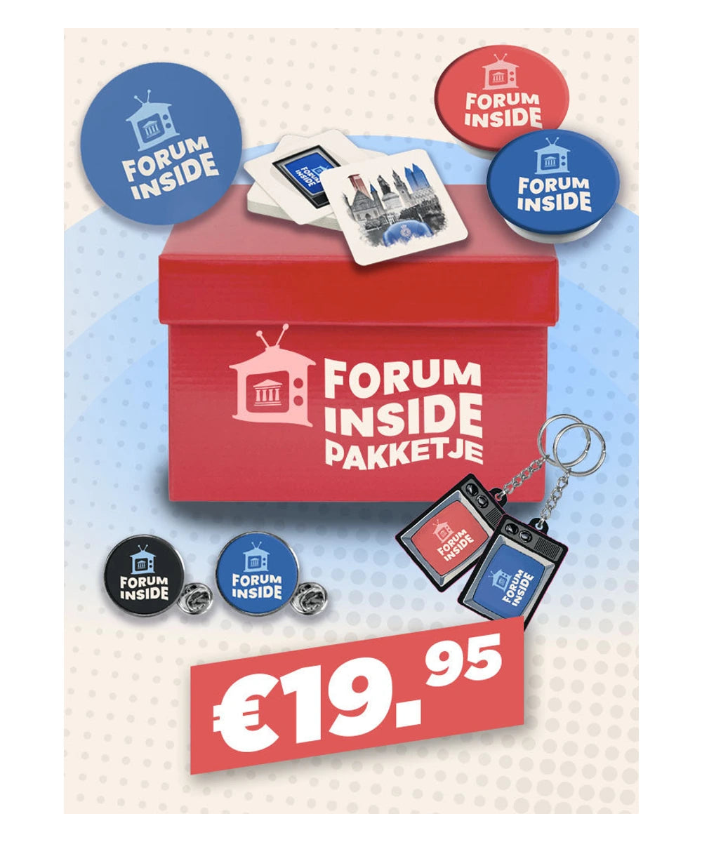 Forum Inside pakketje met sleutelhangers, pinnen, magneten en onderzetters