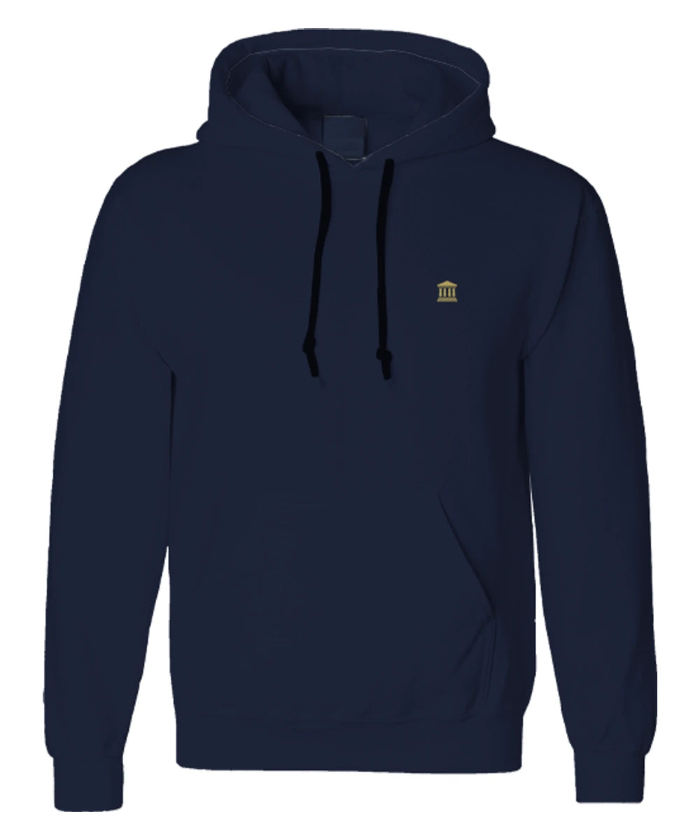 Marineblauwe FVD-hoodie met capuchon en geborduurd tempellogo