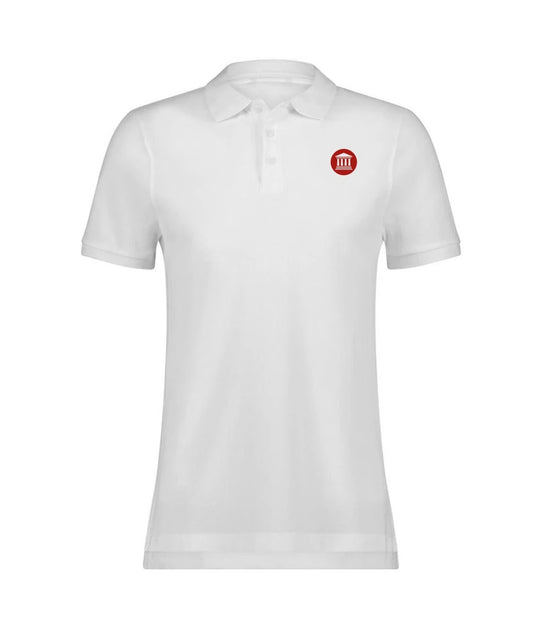 Witte FVD-polo met korte mouwen en rood logo op de borst