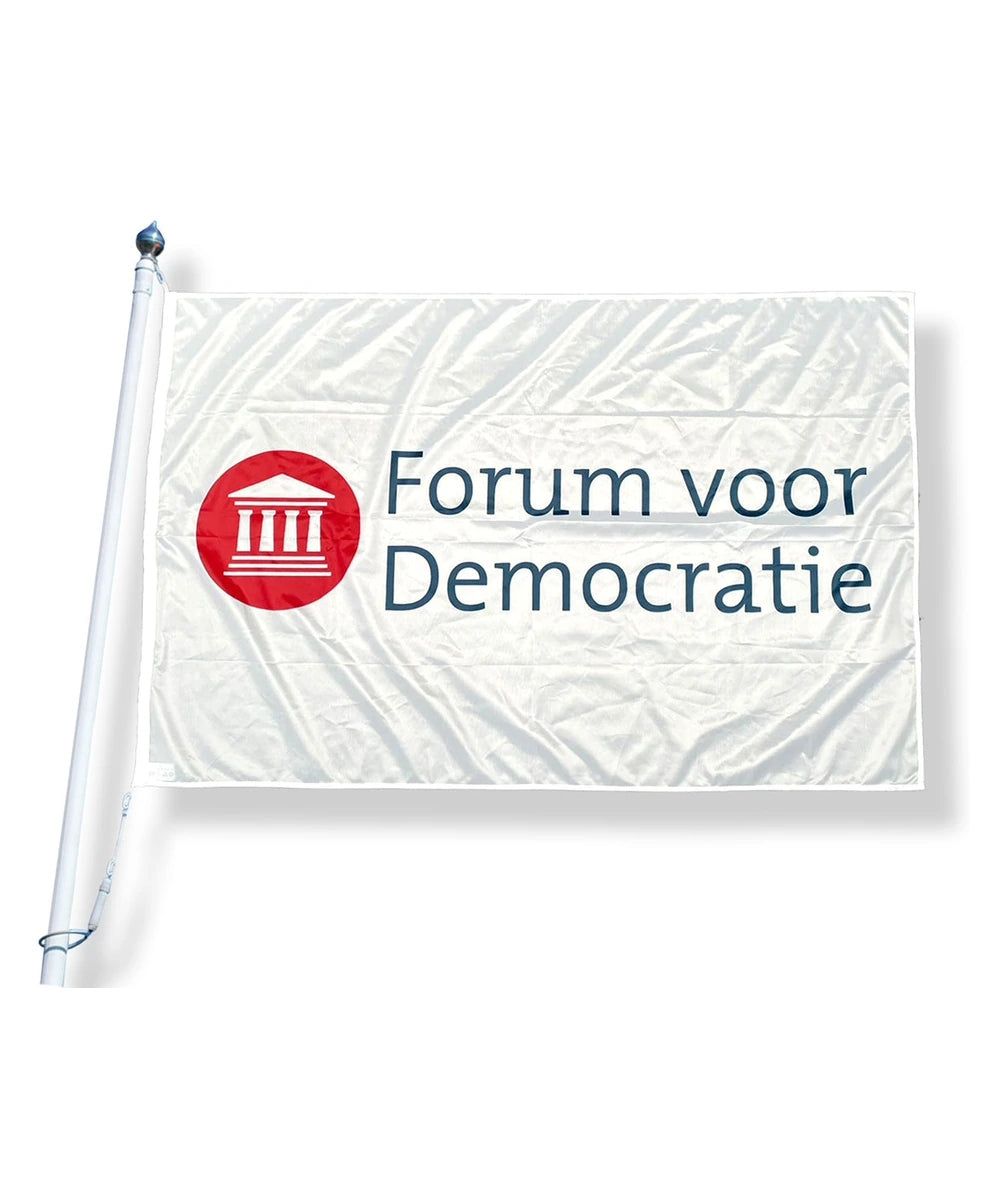 Witte FVD-vlag met het rode logo van Forum voor Democratie – tweede productfoto