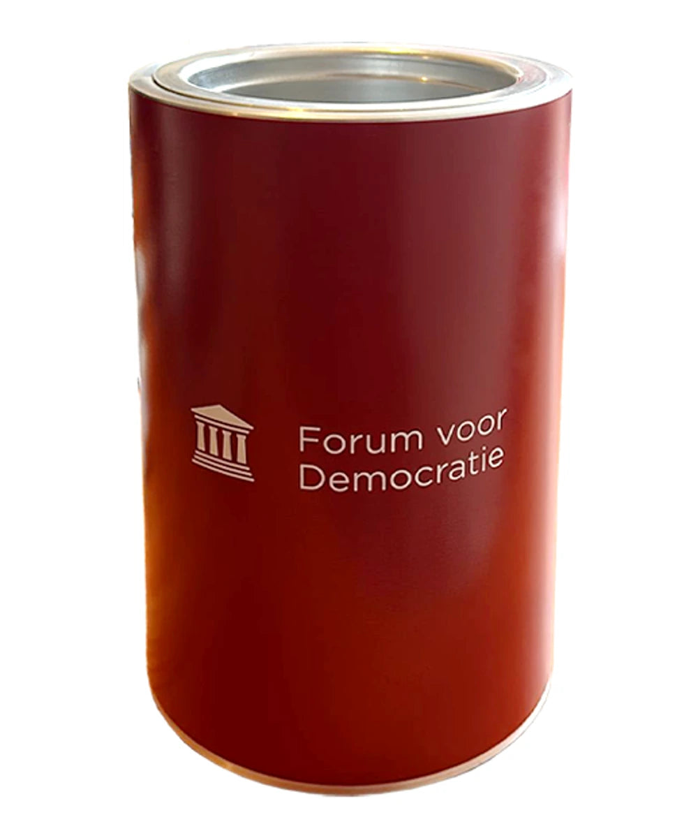 Bordeauxrode FVD-wijnkoeler met het logo van Forum voor Democratie